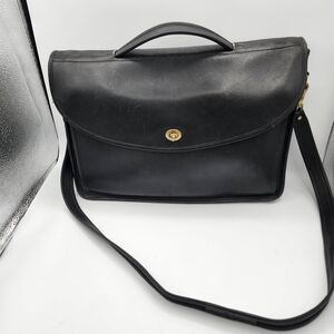 Classic Black Rich Leather Briff Case/computer Crossbody Men's Bag